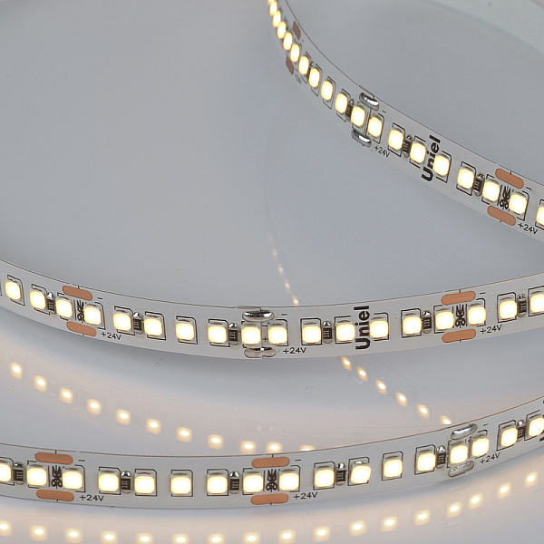 Светодиодная лента Uniel ULS-2835-180LED/m-10mm-IP20-DC24V-17W/m-5M-3000K катушка в герметичной упаковке