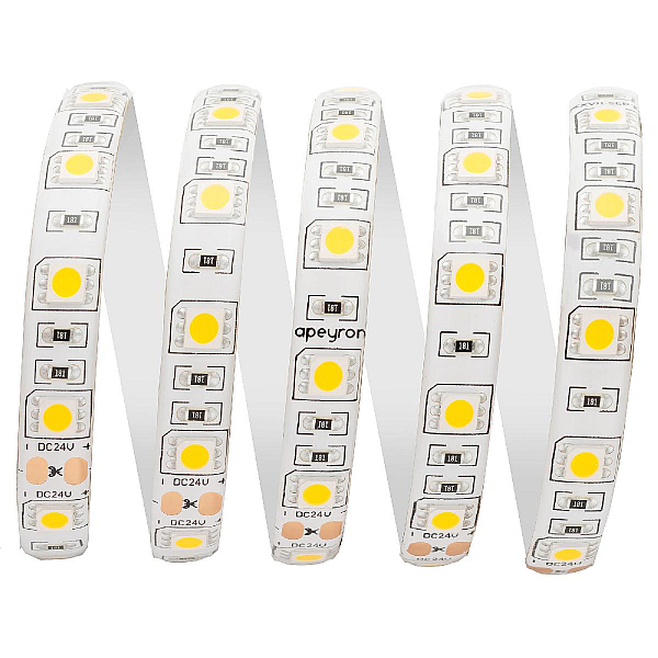 Светодиодная лента Apeyron 24В ПРО 14,4Вт/м smd5050 60д/м IP65 1100Лм/м 5м 6500К 00-318