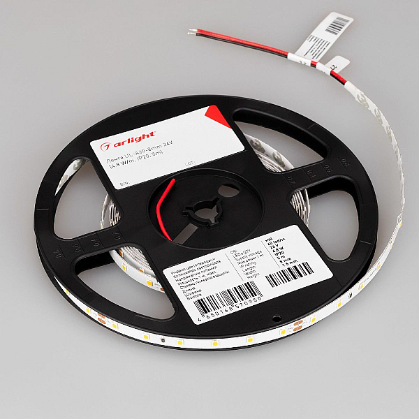 Светодиодная лента Arlight UL-A60-8mm 24V Day4000 (7.2 W/m, IP20, 5m) 044054