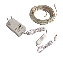 Комплект светодиодной ленты OGM 12В 4,8Вт/м smd3528, 60д/м IP65 220Лм/м 5м 6500К (адаптер питания, коннектор)  SL-26