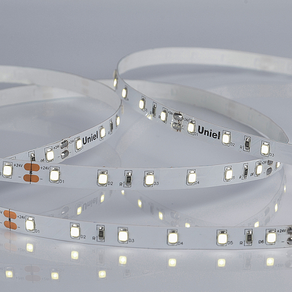 Светодиодная лента Uniel ULS-2835-60LED/m-8mm-IP20-DC24V-6W/m-5M-DW катушка в герметичной упаковке
