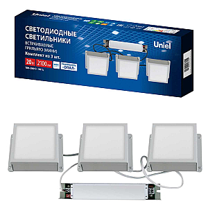 Встраиваемый светильник Uniel ULP-1010-20W/4000K IP54 GRILYATO OPAL WHITE KIT03 UL-00012837