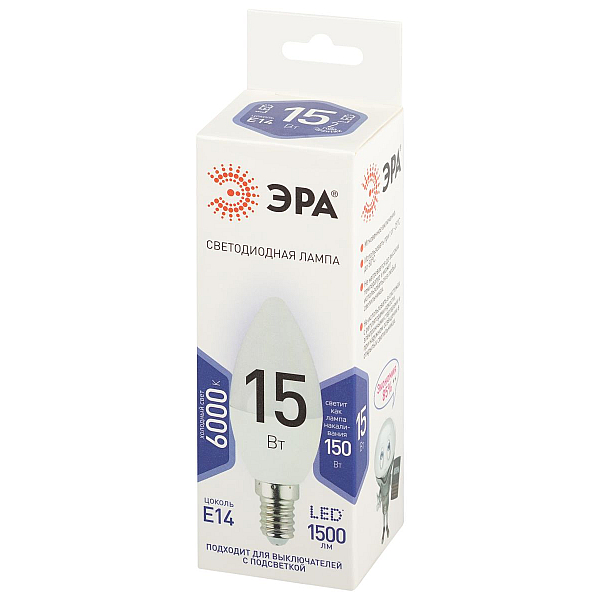 Лампа светодиодная Эра STD LED B35-15W-860-E14 6500K свеча