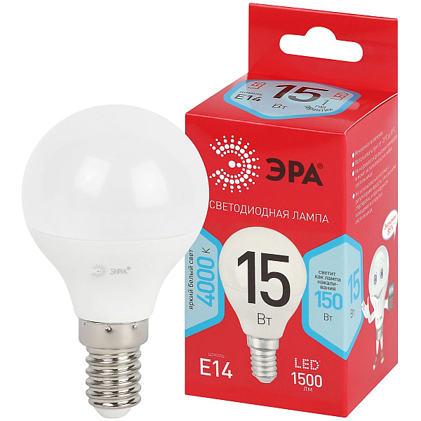 Лампа светодиодная Эра RED LINE LED P45-15W-840-E14 R 15Вт шар Б0070101