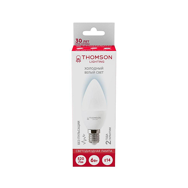 Лампа светодиодная Thomson E14 6W 6500K свеча матовая TH-B2307