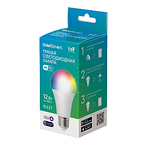 Лампа светодиодная умная Uniel LED-A60-12W/RGBW/E27/230V/WF/FR PLS80WH UL-00011654