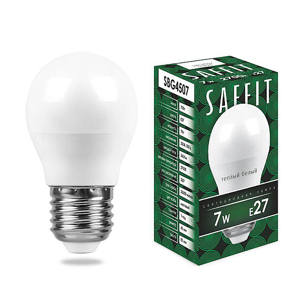 Lampa svetodiodnaya feron e27 7w 2700k matovaya sbg4507 55036
