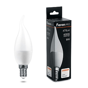 Лампа светодиодная Feron E14 6W 4000K свеча на ветру матовая LB-1306 38048