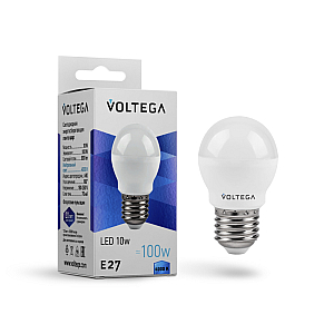 Лампа светодиодная Voltega E27 10W 4000K шар матовый VG2-G45E27cold10W 8456