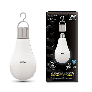 Лампа светодиодная аккумуляторная Gauss E27 10W 4100K матовая 102402200