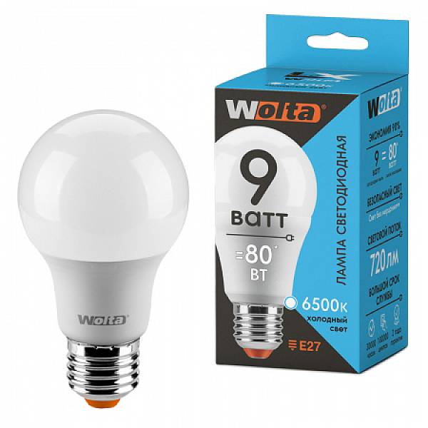 Светодиодная лампа WOLTA LX 9Вт 6500К Е27 груша матовая 30W60BL9E27