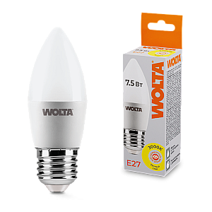 Светодиодная лампа WOLTA 7.5Вт 3000K E27 свеча матовая 25YC7.5E27