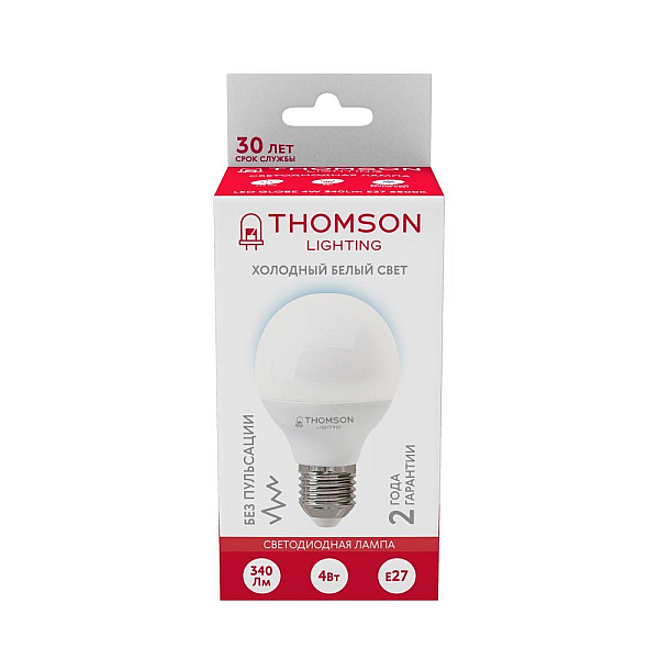 Лампа светодиодная Thomson E27 4W 6500K шар матовый TH-B2363