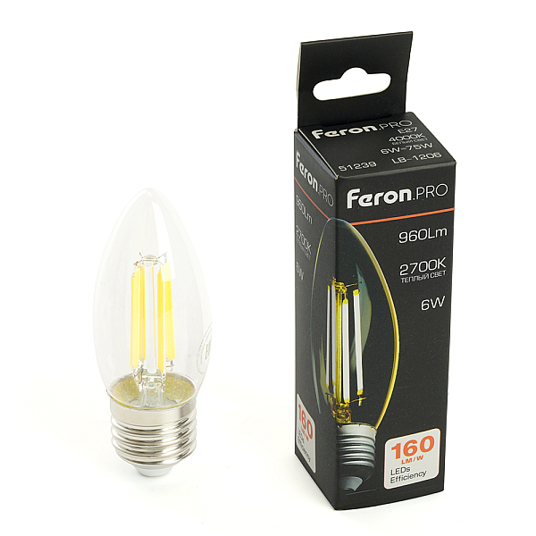 Лампа светодиодная Feron.PRO LB-1206 Свеча E27 960LM 6W 175-265V 2700K 51238