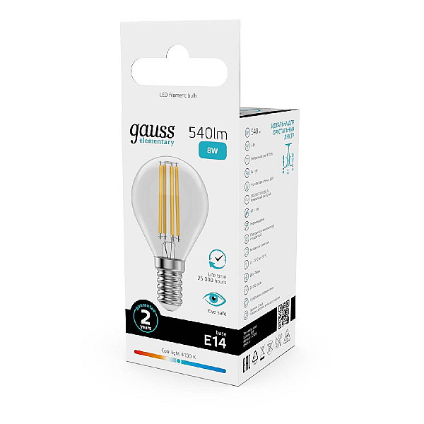 Лампа светодиодная Gauss Filament Elementary E14 8W 4100K 52128