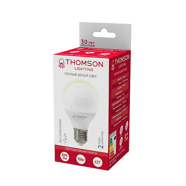 Лампа светодиодная Thomson E27 10W 3000K шар матовый TH-B2041