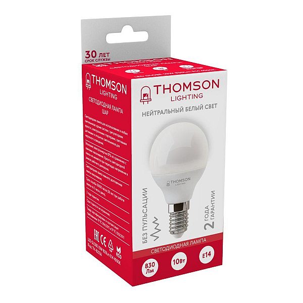 Лампа светодиодная Thomson E14 10W 4000K шар матовый TH-B2036