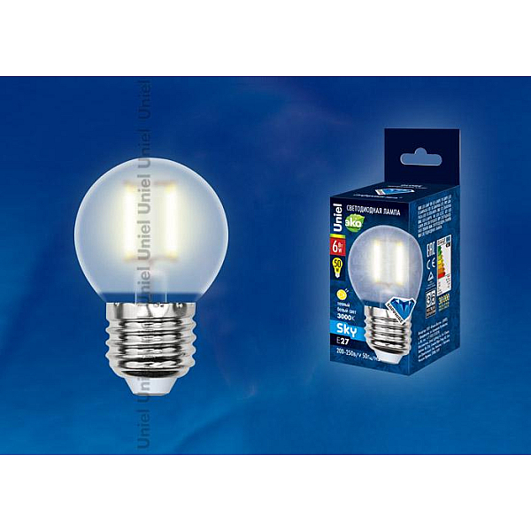 Лампа светодиодная филаментная (UL-00000199) Uniel E14 6W 3000K прозрачная LED-C35-6W/WW/E14/CL PLS02WH