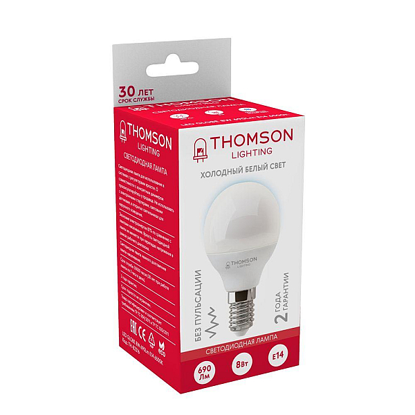 Лампа светодиодная Thomson E14 8W 6500K шар матовый TH-B2316