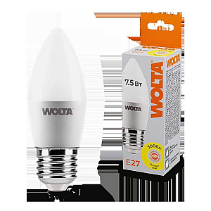 Светодиодная лампа WOLTA 7.5Вт 3000K E27 свеча матовая 25YC7.5E27