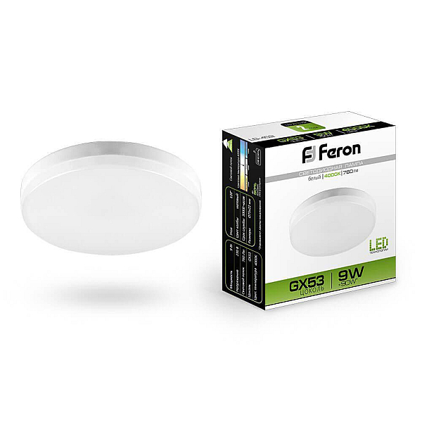 Lampa svetodiodnaya feron gx53 9w 4000k tabletka matovaya lb 452