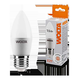 Светодиодная лампа WOLTA 7.5Вт 4000K E27 свеча матовая 25SC7.5E27