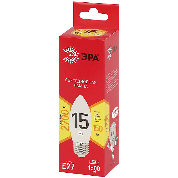 Лампа светодиодная Эра RED LINE LED B35-15W-827-E27 R 15Вт свеча Б0070088