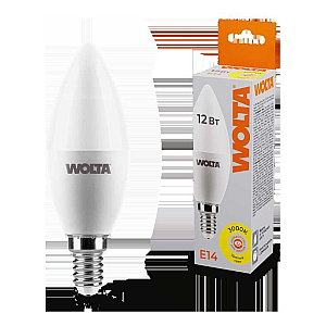 Светодиодная лампа WOLTA 12Вт 3000K Е14 свеча матовая 25YC12E14
