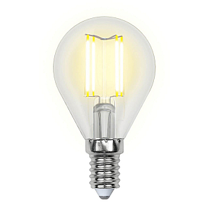Лампа светодиодная филаментная (UL-00002201) Uniel E14 6W 3000K прозрачная LED-G45-6W/WW/E14/CL GLA01TR