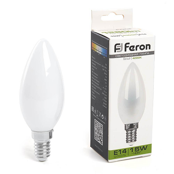Лампа светодиодная Feron E14 15W 4000K Свеча Матовая 38257