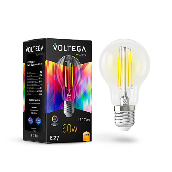 Лампа светодиодная Voltega E27 7W 2800K прозрачная VG10-A60E27warm7W-F 7140