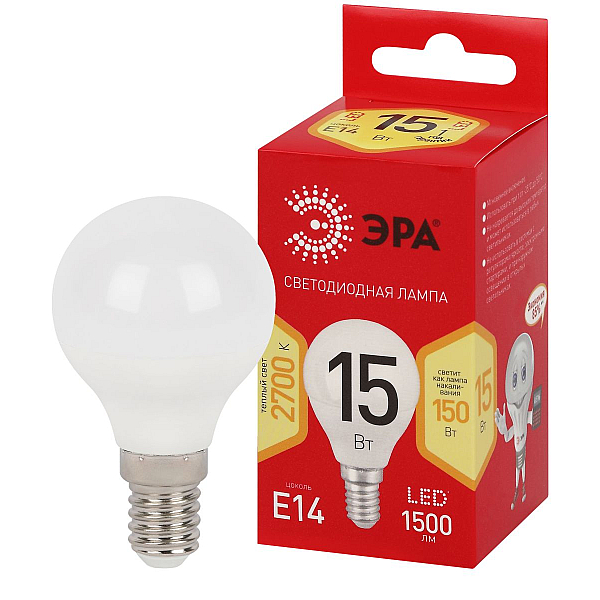 Лампа светодиодная Эра RED LINE LED P45-15W-827-E14 R 15Вт шар Б0070099