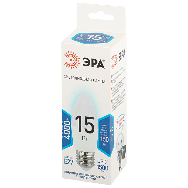 Лампа светодиодная Эра STD LED B35-15W-840-E27 4000K свеча