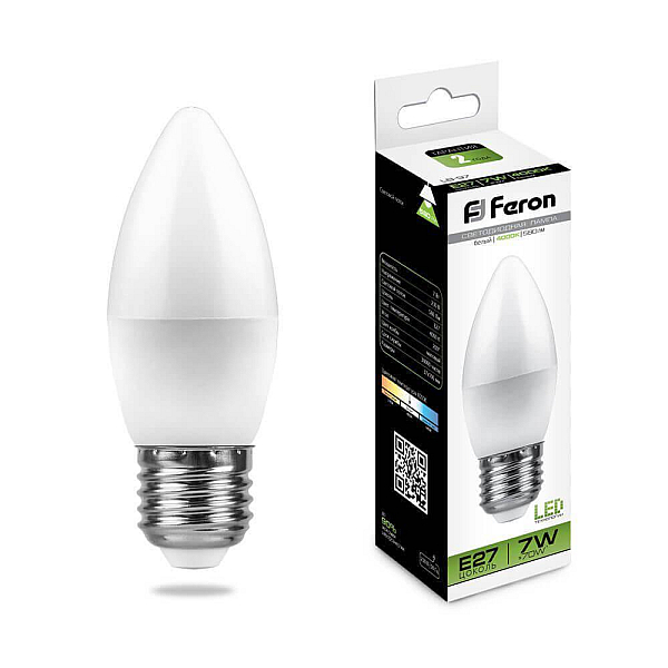 Лампа светодиодная Feron E27 7W 4000K Свеча Матовая LB-97 25759