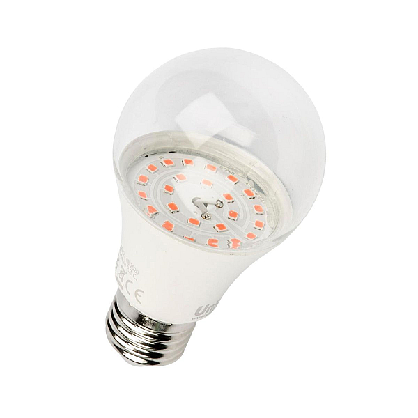 Лампа светодиодная для растений (09645) Uniel E27 9W прозрачная LED-A60-9W/SP/E27/CL ALM01WH