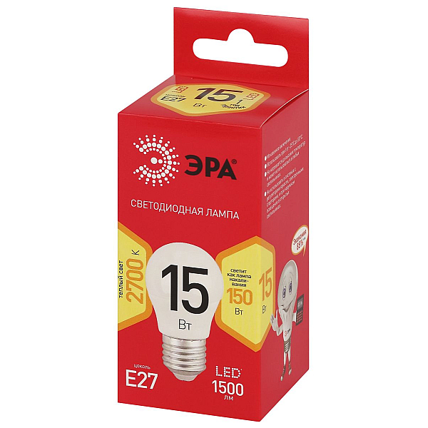 Лампа светодиодная Эра RED LINE LED P45-15W-827-E27 R 15Вт шар Б0070100