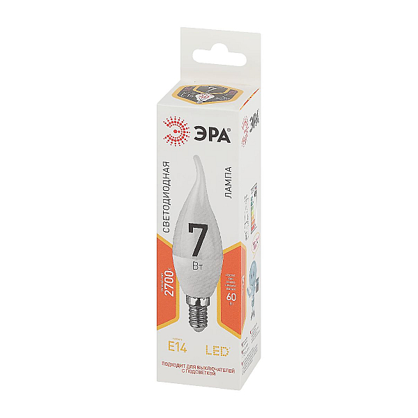 Лампа светодиодная ЭРА E14 7W 2700K матовая LED BXS-7W-827-E14 Б0028482