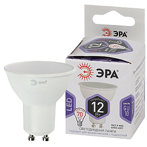 Лампа светодиодная Эра GU10 12W 6000K LED MR16-12W-860-GU10 Б0049076