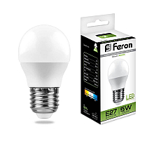 Лампа светодиодная Feron E27 5W 4000K Шар Матовая LB-38 25405