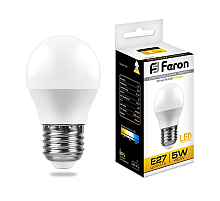 Лампа светодиодная Feron E27 5W 2700K Шар Матовая LB-38 25404