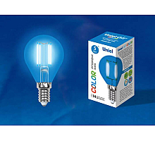 Лампа светодиодная филаментная (UL-00002989) Uniel E14 5W синий LED-G45-5W/BLUE/E14 GLA02BL