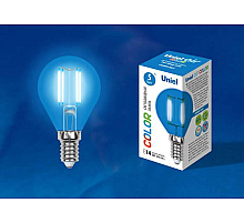 Лампа светодиодная филаментная (UL-00002989) Uniel E14 5W синий LED-G45-5W/BLUE/E14 GLA02BL