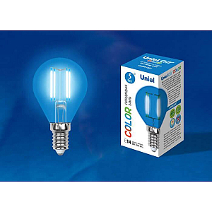 Лампа светодиодная филаментная (UL-00002989) Uniel E14 5W синий LED-G45-5W/BLUE/E14 GLA02BL