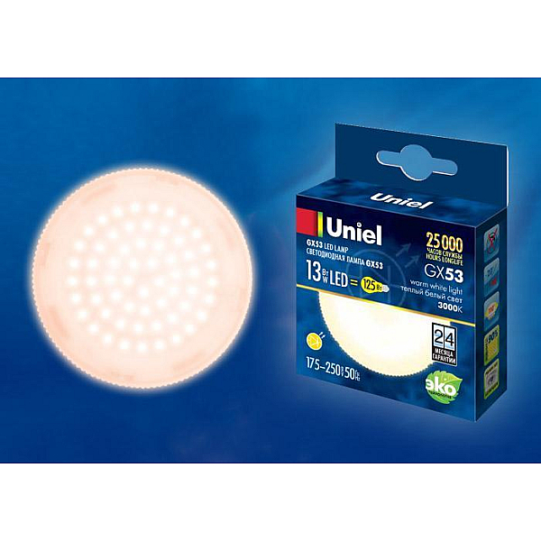 Лампа светодиодная Uniel GX53 13W 3000K матовая LED-GX53-13W/WW/GX53/FR PLZ01WH UL-00003724