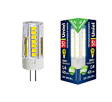 Лампа светодиодная (UL-00006744) Uniel G4 5W 3000K прозрачная LED-JC-220/5W/3000K/G4/CL GLZ09TR