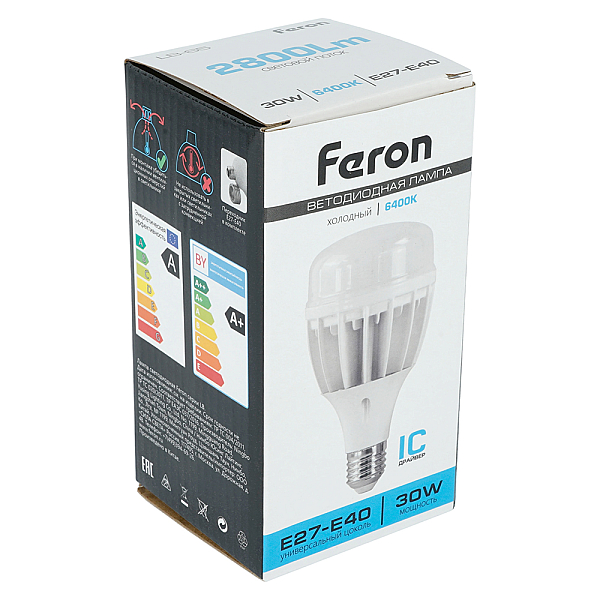 Лампа светодиодная Feron E27-E40 30W 6400K Цилиндр Матовая LB-65 25537