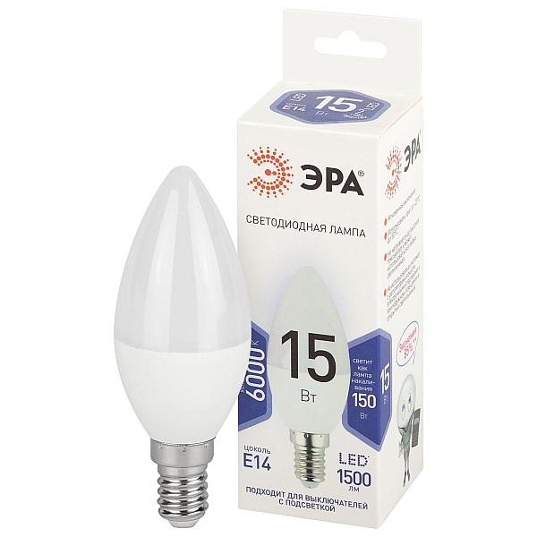 Лампа светодиодная Эра STD LED B35-15W-860-E14 6500K свеча