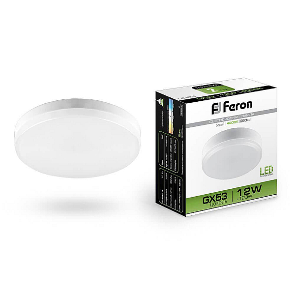 Lampa svetodiodnaya feron gx53 12w 4000k tabletka matovaya lb 45