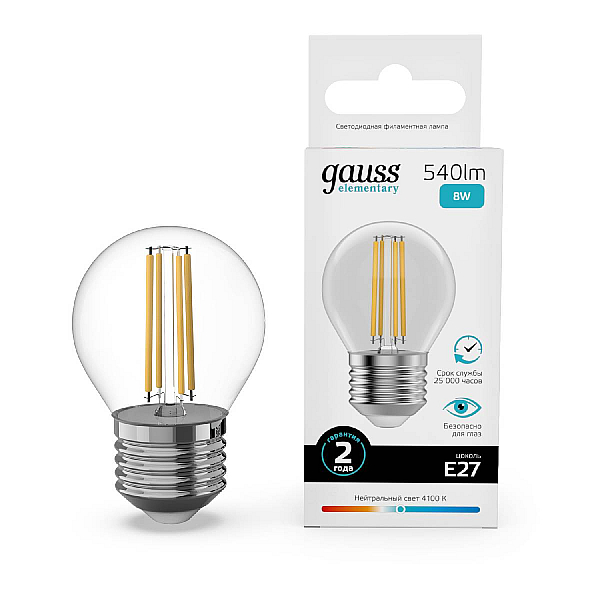 Лампа светодиодная Gauss Filament Elementary E27 8W 4100K 52228