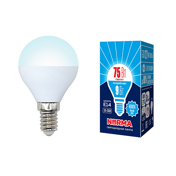 Лампа светодиодная (UL-00003825) Volpe E14 9W 4000K матовая LED-G45-9W/NW/E14/FR/NR